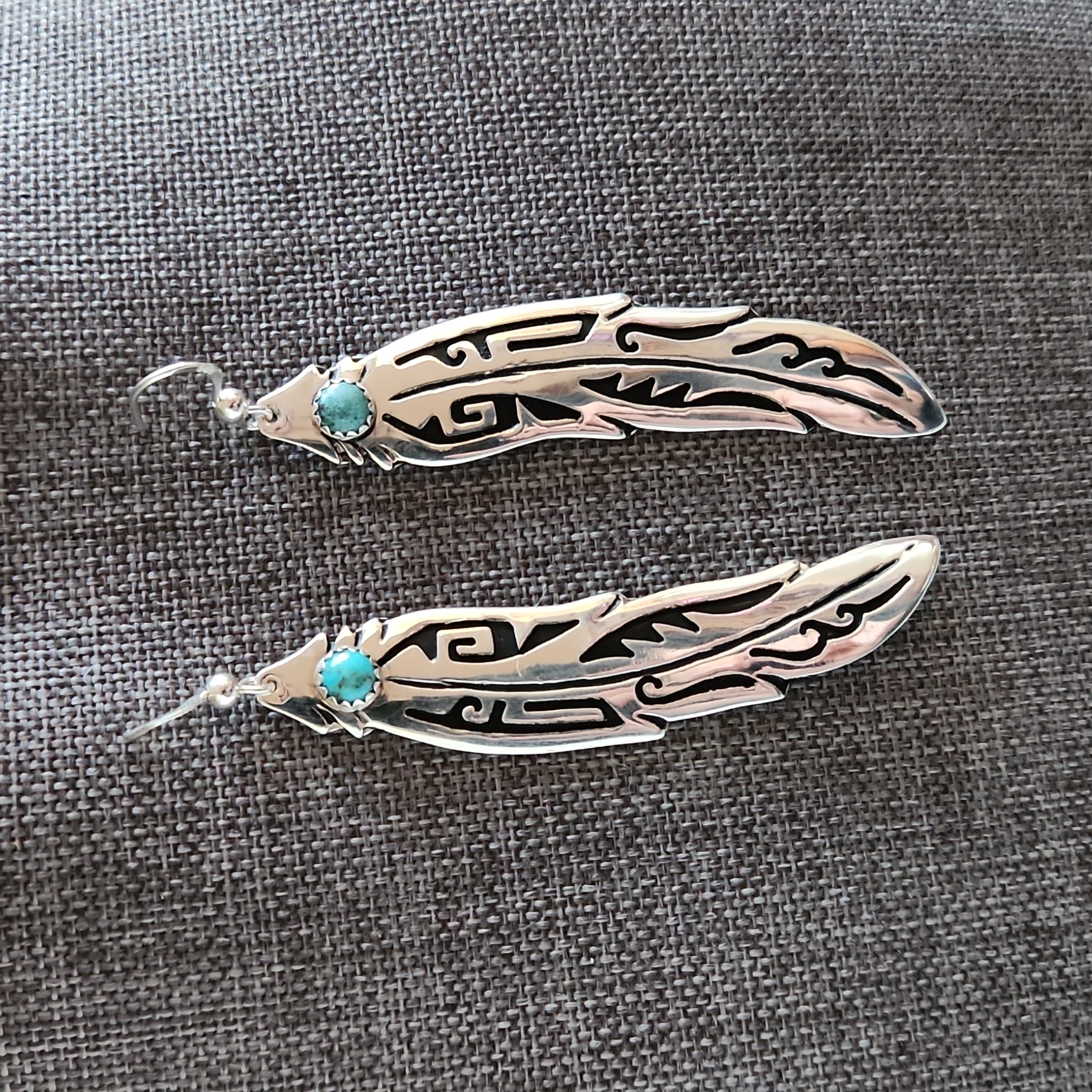 Host PickNwot Native American Navajo Turquoise Sterling Feather Earrings 185$